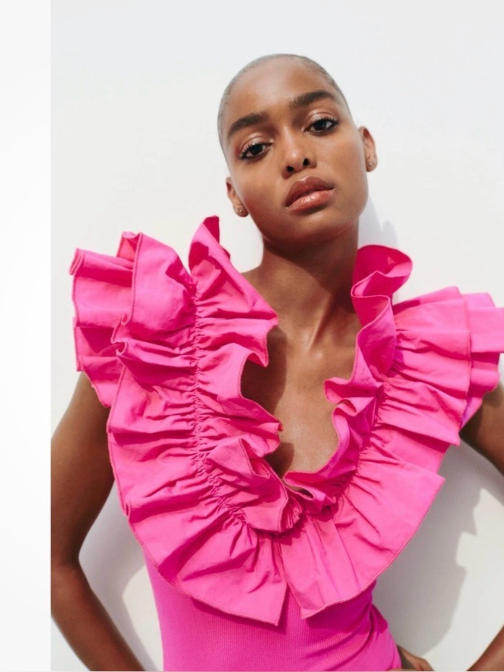 Zara Hot Pink Ruffle Bodysuit